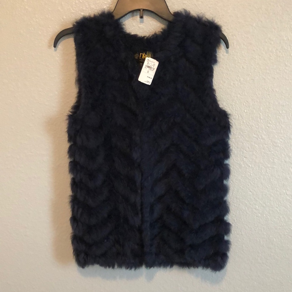 Navy 100% Rabbit Fur Vest New with Tags